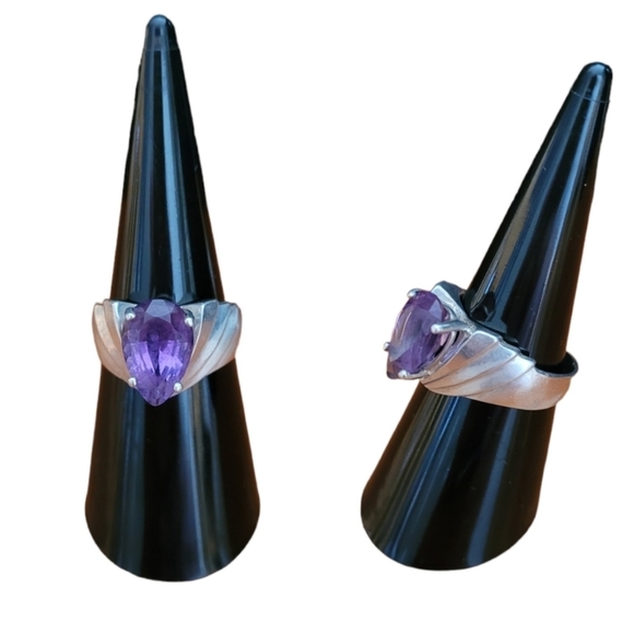 Pear Cut‎ Amethyst Sterling Silver Ring Women's Size 7 Statement Gemstone